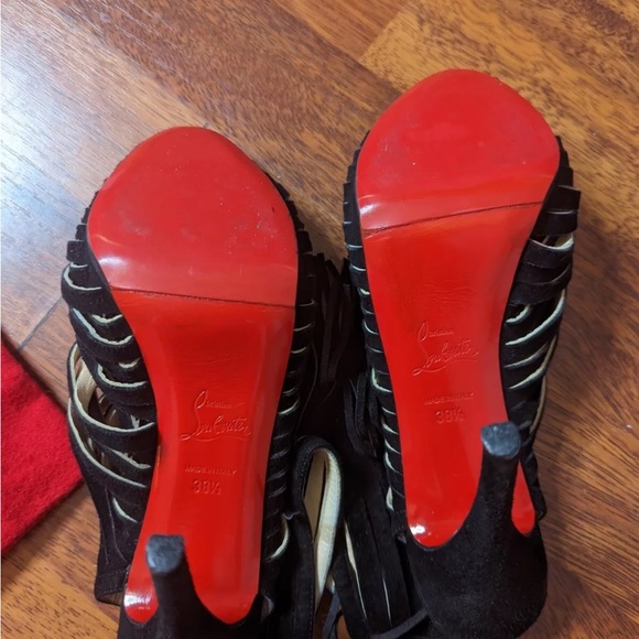 Christian Louboutin Black Suede Fringe Booty 38.5 Retail $1175 - Picture 7 of 12